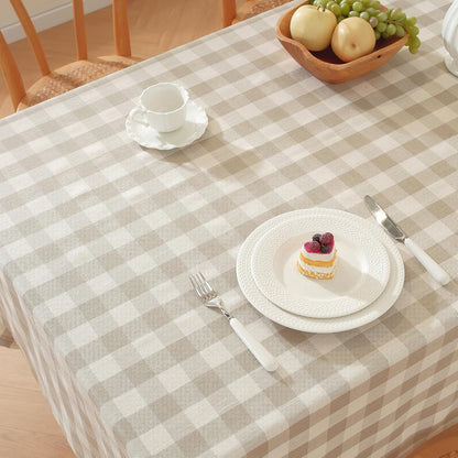 Checkered Tablecloth Rectangle Washable Buffalo Plaid Table Cloth Cotton Linen Gingham Table Cover for Picnic Kitchen Dining Room, Beige and White, 60 * 758