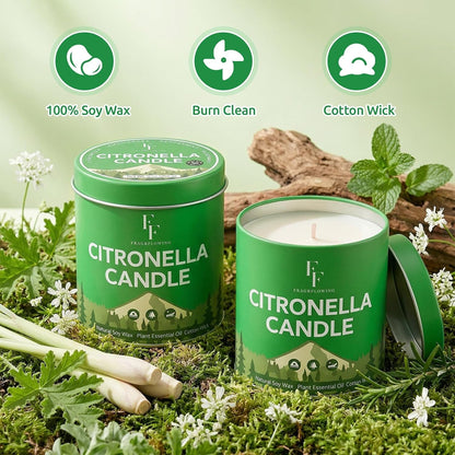 Citronella Candles Outdoor, Indoor Lemongrass Scented Candles with Citronella Essential Oil Roll On, Natural Soy Wax Jar Candle for outside Camping Patio, 200-Hour Burn Time, 9 Oz (4 Pack)4