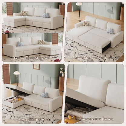 81" L Shaped Convertible Sleeper Sectional Sofa Bed, Beige4