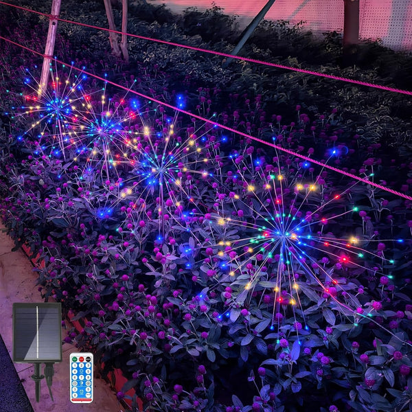 Solar Garden Firework Lights Outdoor, 4 Pack 360 LED 8 Lighting Modes Waterproof Landscape Decorative Sparklers Twinkling Starburst Lights for Yard Pathway Walkway Christmas, Colorful1