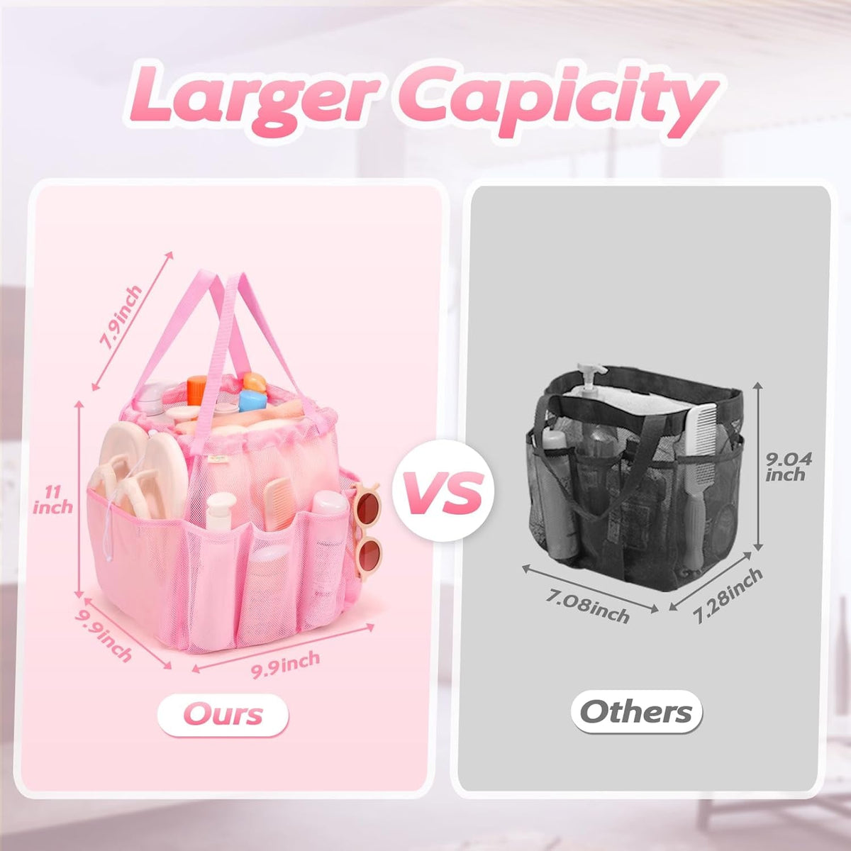 mesh-shower-caddy-portable-with-drawstring-dorm-room-essentials-for-college-students-girls-large-shower-bag-for-camping-swimming-gym-travel-bathroom-pink