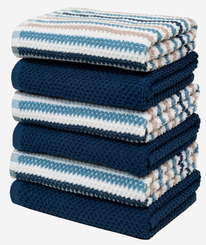 Bumble Kitchen Towels 6 Pack 100% Cotton 16"X26" - Blue Wide Stripe | 430 GSM Soft Kitchen Hand Towels with Hanging Loop, Highly Absorbent & Durable for Washing and Drying Dishes4