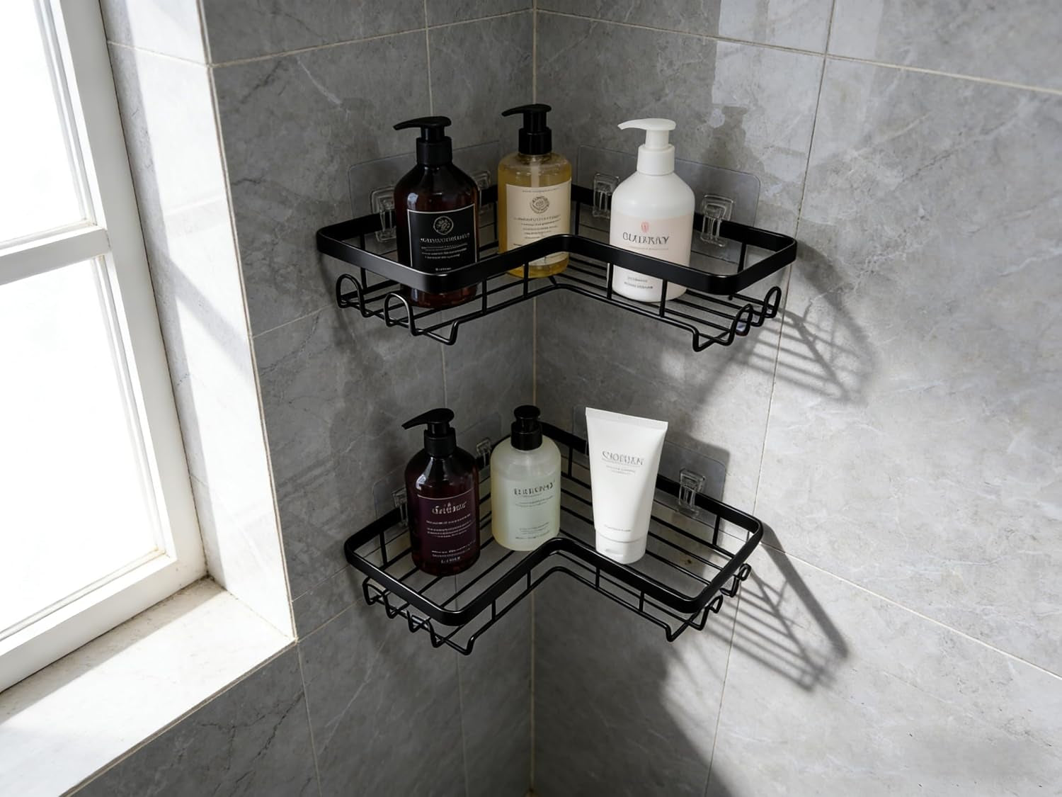 shower-caddy-2-pack-no-drilling-adhesive-bathroom-organizer-shelf-rack-corner-shower-shelf-with-hooks-for-home-decor-storage