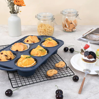 Jumbo Silicone Muffin Pan with Frame, Non Stick Large Cupcake Baking Tin | Silicone Cupcake Pan with Handles 6 Cup, BPA Free Silicon Muffin Tin Tray Extra Large for Baking Egg Bites Mold  Grey9