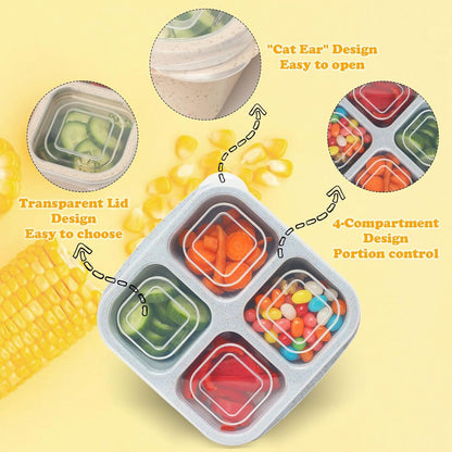 6 Pack Snack Containers, 4 Compartment Snack Box Containers Bento Box, Reusable Meal Prep Lunch Containers for Adults Kids Toddler, Divided Food Containers for Travel Work School5