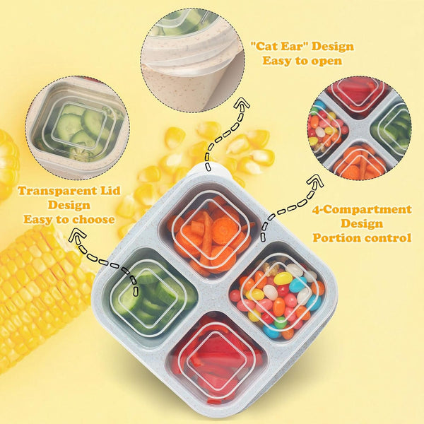 6 Pack Snack Containers, 4 Compartment Snack Box Containers Bento Box, Reusable Meal Prep Lunch Containers for Adults Kids Toddler, Divided Food Containers for Travel Work School5