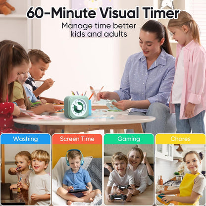 60 Minute Visual Timer for Kids, Silent Countdown Clock, Time Management Tool for Homeschool Study Supplies, Classroom, Home, Kitchen, Desk (Green)3