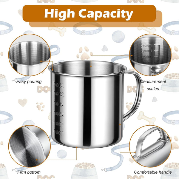 2 Pcs Dog Food Scoop 1.5 Cup,304 Stainless Steel Measuring Cups,1.5 Cup Measuring Scoop for Dogs, Cats, Birds & Rabbits4