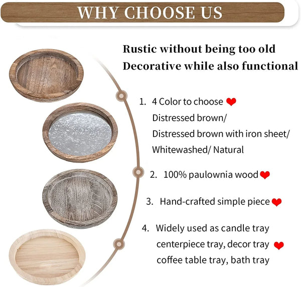 Wooden Tray for Coffee Table, Decorative round Candle Holder Plate | 11.2" Vintage Dining Table Centerpiece, Rustic Farmhouse Home Decor Serving Tray, Brown8