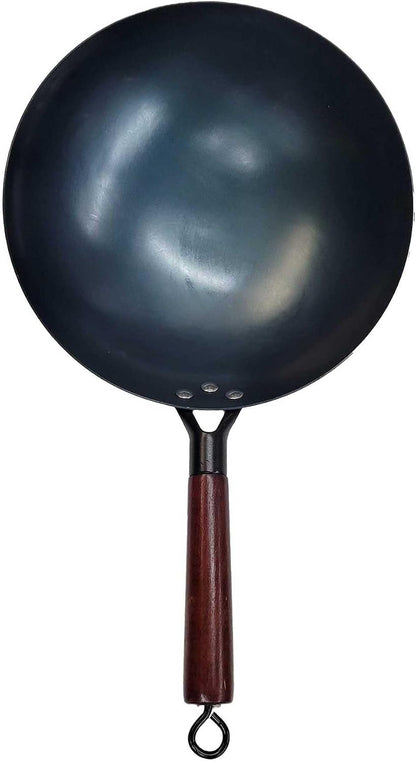 Chinese 100% Hand Hammered Iron Woks Stir Fry Pans, Non-Stick, No Coating, Less Oil, 36CM, Black Seasoned Wooden Handle2