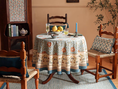 Vintage French Linen Tablecloth,Round,Diameter 55"-Wensel3