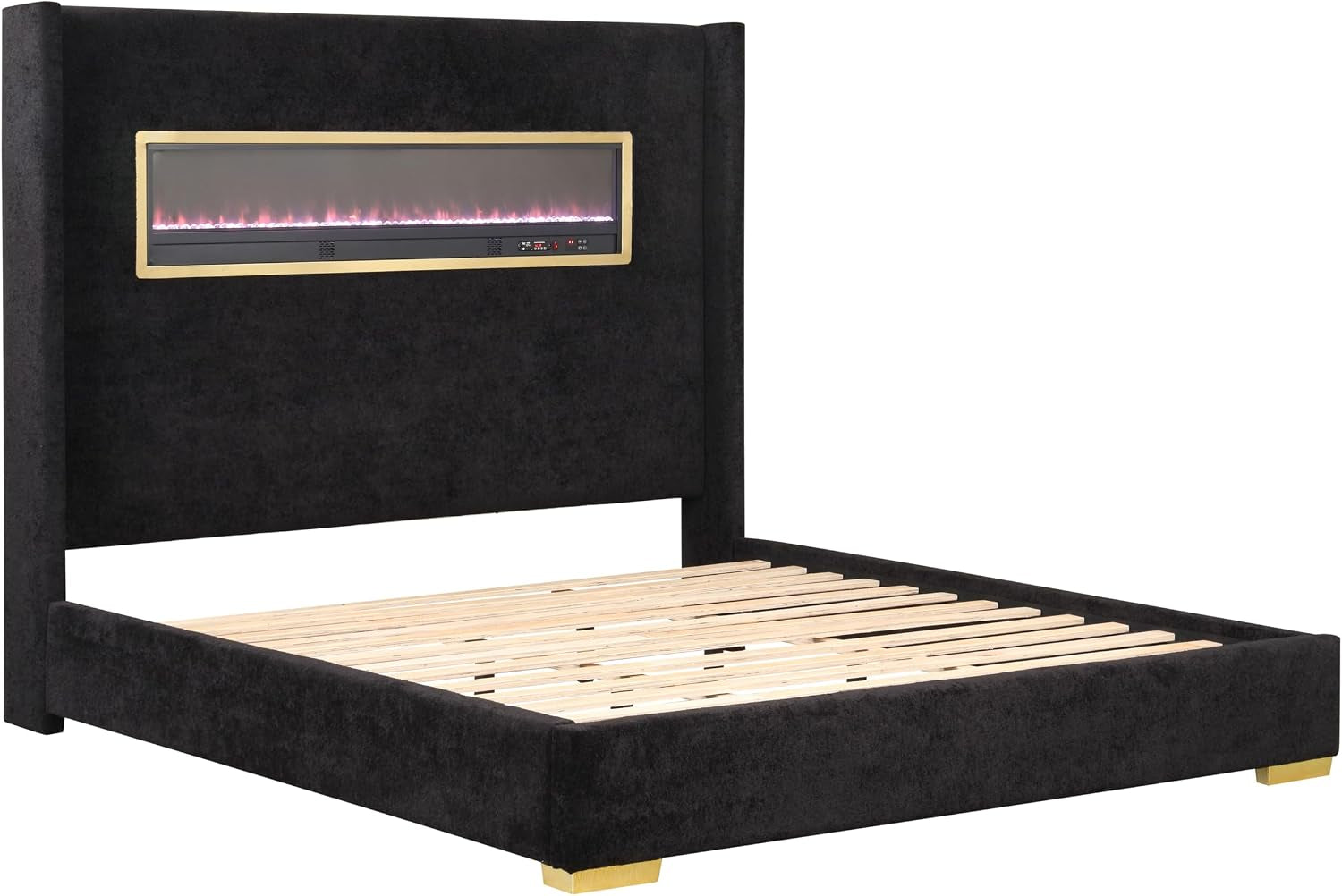 calliope-modern-boucle-bed-frame-with-3d-fireplace-headboard-bluetooth-speaker-and-usb-slot-upholstered-bedframe-no-box-spring-required-for-home-bedroom-queen-black