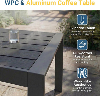 Aluminum Patio Furniture Set for All Weather, Oversized Metal Outdoor Furniture Set with 27.5" Deep Seat and 10" Back Cushion, Patio Conversation Sets with Wide Armrest, Dark Grey7