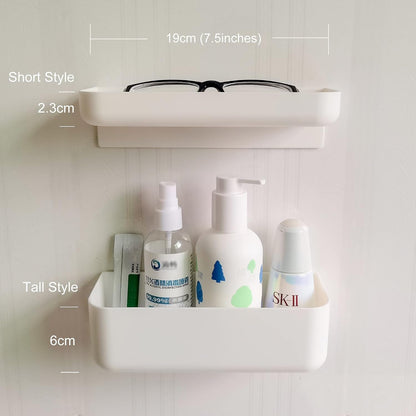 2 Styles Adhesive Plastic Floating Shelves Stick on Wall Mounted Shower Organizer Caddy for Bathroom Kitchen Cabinet Extra Storage(Short+Tall)4