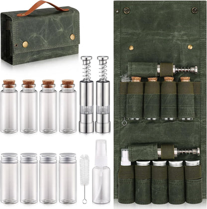 Portable Spice Bag for Travel, Camping Spice Kit with 8 Jars-Green1