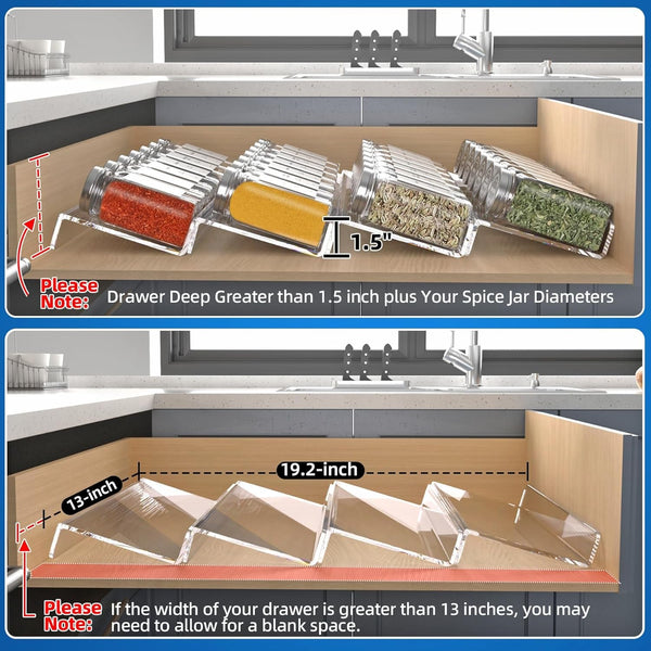 Clear Acrylic Spice Drawer Organizer, 4 Tier Seasoning Jars Drawers Insert, Kitchen Spice Rack Tray for Drawer/Countertop (Jars Not Included)3