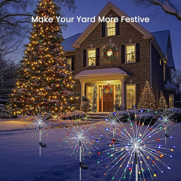 Solar Garden Lights Outdoor Waterproof, 2 Pack 200 LED Colorful Solar Firework Lights, 8 Modes Twinkling Fairy Lights Decorative for Yard Patio Pathway Garden Labor Day Decor2
