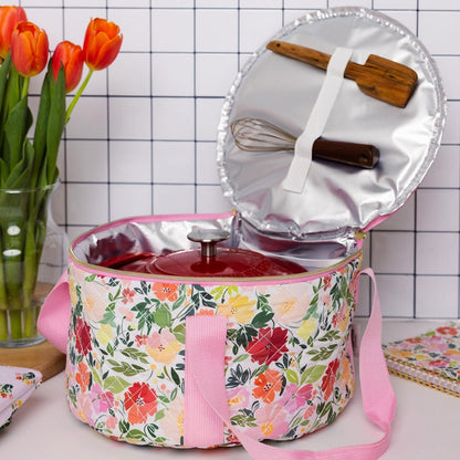 Dutch Oven Carrier, Insulated Casserole Tote with Padded Handle, Zipper Closure, Fits Most 6-7 Qt. Dutch Ovens & Bakeware for Potlucks and Hosting (Floral)5