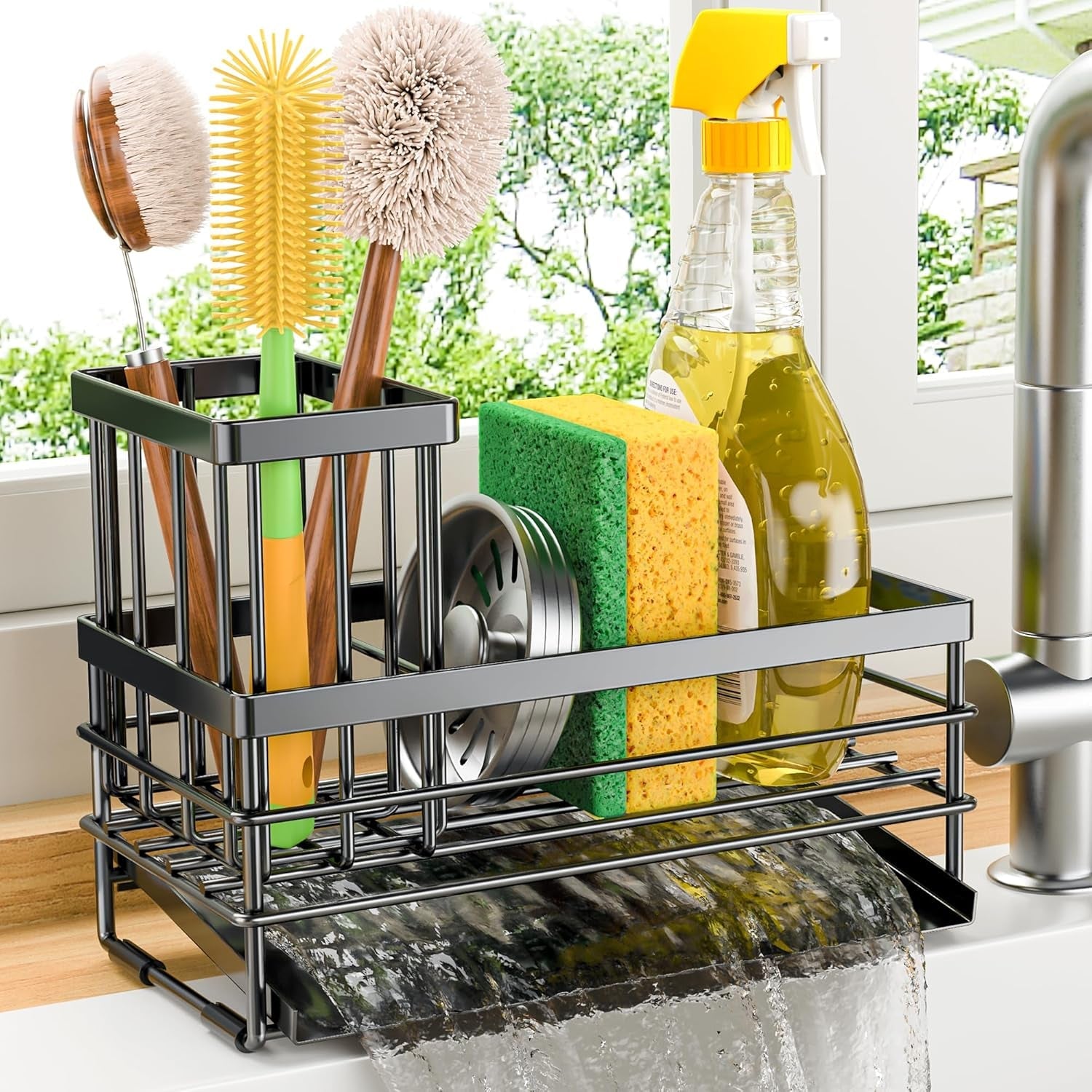 sink-caddy-sponge-holder-for-kitchen-with-brush-holder-and-stainless-steel-self-drain-tray-rustproof-kitchen-sink-organizer-for-sponge-soap-dispenser-storage-accessories