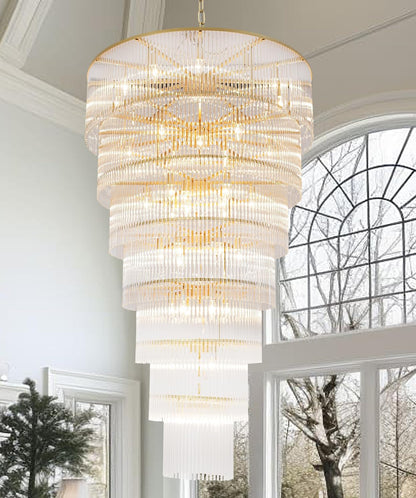 Large Gold Chandeliers H68 Modern High Ceiling Chandelier 7-Tier Glass Chandelier Foyer Entryway Ceiling Light Fixture for Staircase Grand Living Room Entry Extra Long2