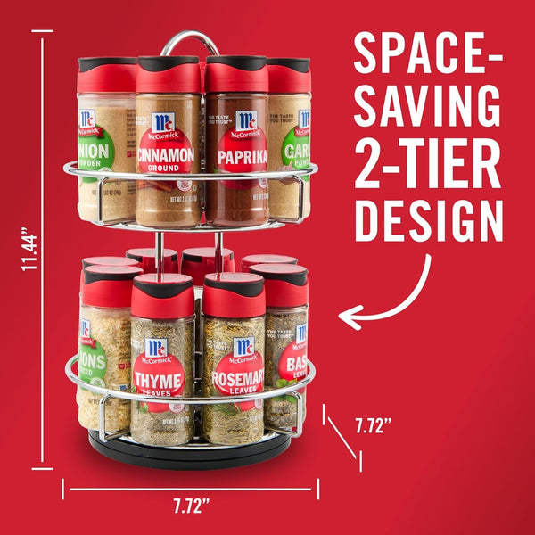 Spice Rack, Two Tier Chrome, Featuring 16 Herbs & Spices for Everyday Cooking, Great Gift for Housewarming, Wedding & Bridal Shower, 26.09 Oz12