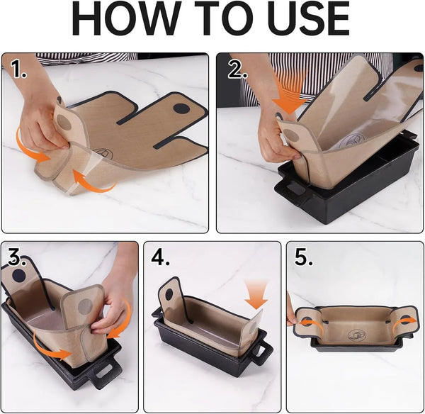 Silicone Bread Sling, Nonstick Reusable Loaf Pan Liner, Brown | Eco-Friendly Fits 9X5, 9.5X5, 10X5 Inch Bakeware, Dishwasher Safe, Clever Folded Corners Prevent Batter Leakage2