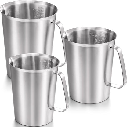 3 Pack Stainless Steel Measuring Cups, 16/32/64 Oz Metal Pitchers1