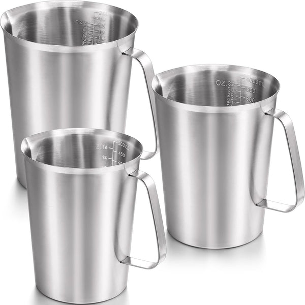 3 Pack Stainless Steel Measuring Cups, 16/32/64 Oz Metal Pitchers1