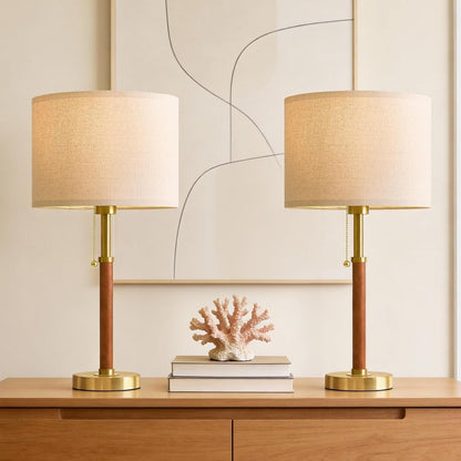 22" Wood Table Lamps Mid Century Modern Lamp for Bedroom Living Room | Bedside Lamps for Night Stands Nightstand Lamp with Pull Chain Gold Small Side End Table Lamps Set of 2 Vintage Deco Gifts4