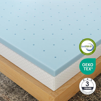 EGOHOME 2 Inch Queen Memory Foam Mattress Topper- Cooling Gel Infused | Pressure Relieving Pad in a Box, Dorm Room Essentials, Certipur Certified, Blue9