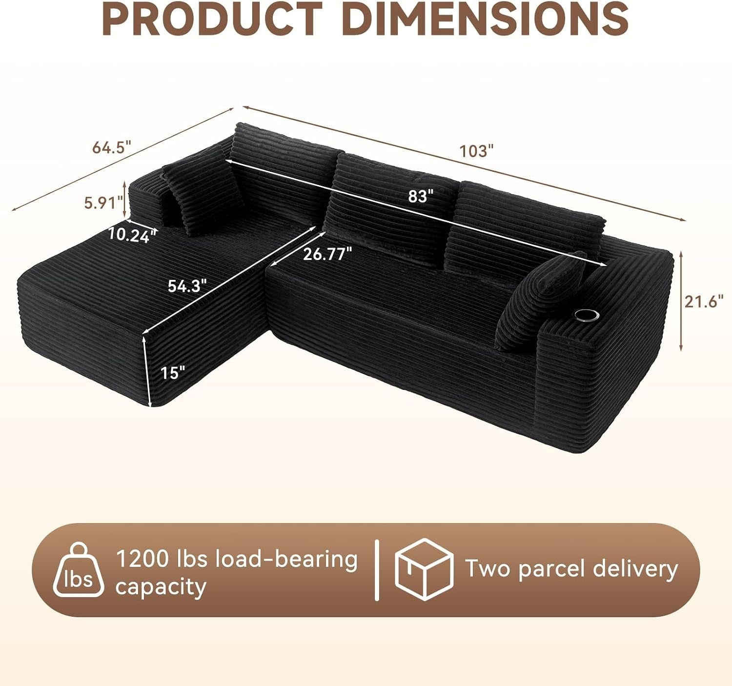 106-l-shaped-cloud-sectional-couch-with-chaise-corduroy-boneless-couch-with-wide-armrests-and-cup-holders-for-living-room-bedroom-no-assembly-required-black