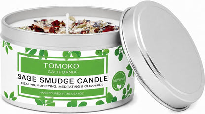 White Sage Candle, Sage Leaf, Rose, Lavender, Himalayan Salt & Essential Oil7