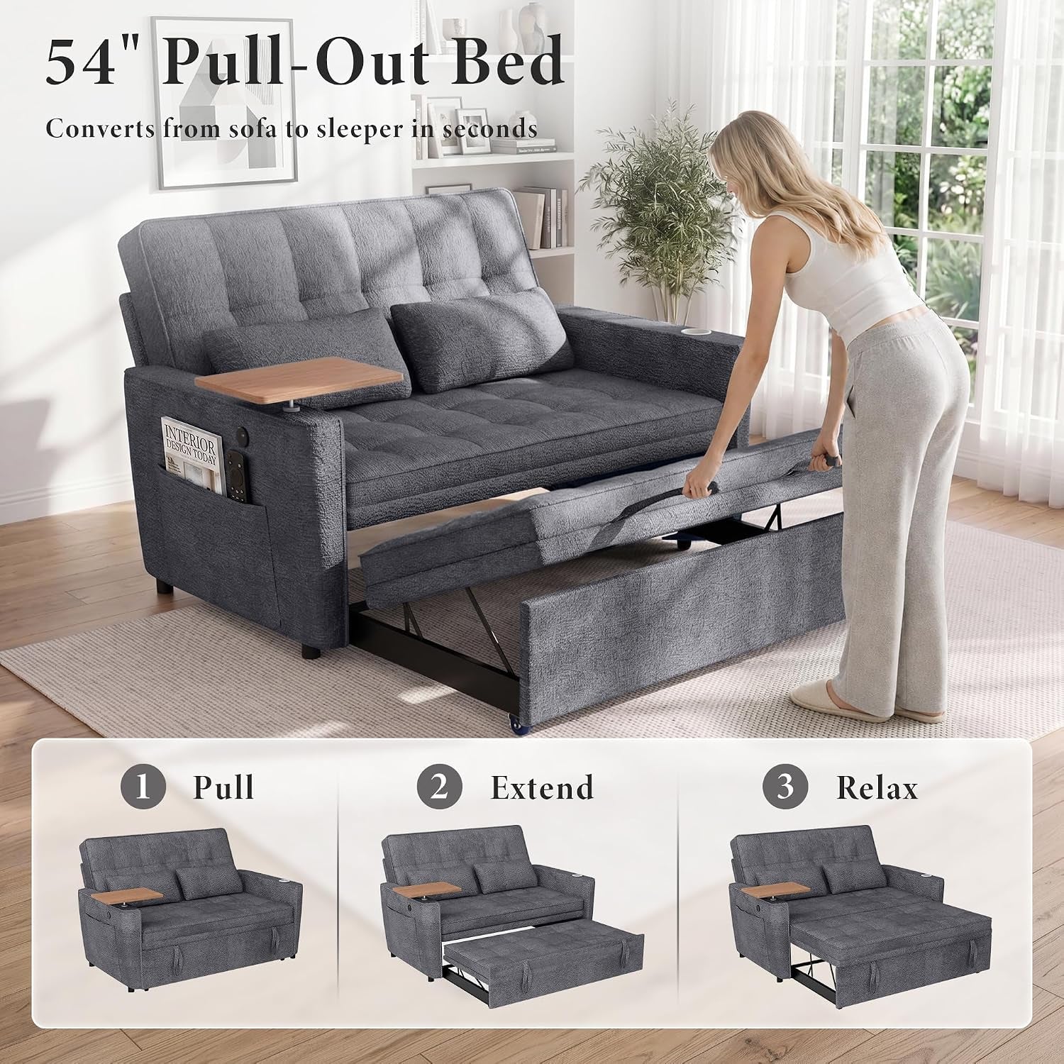 54-convertible-sleeper-sofa-bed-with-swivel-side-table-chenille-pull-out-couch-for-living-room-loveseat-sleeper-couch-with-side-pocket-charging-port-cup-holder-dark-grey