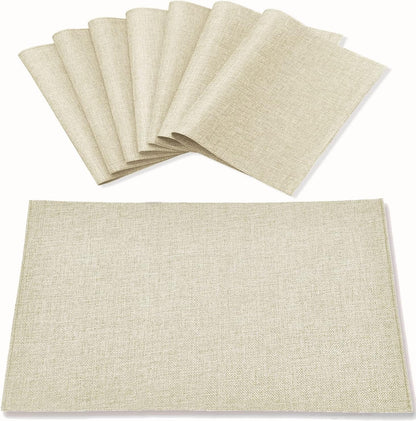 Cloth Placemats Set of 8, Linen Type Fabric Placemats Machine Washable Heat Resistant Placemats Wrinkle Free Thick Polyester Kitchen Place Mats for Dining Table (Beige)1
