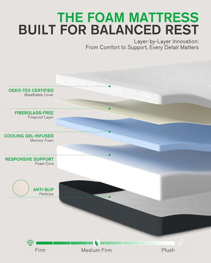 Queen Size Mattress, 10 Inch Cooling-Gel Memory Foam Mattress Made in USA, Certipur-Us Certified Mattresses in a Box, Medium Firm, Pressure Relief, Motion Isolation, CY-10-Q-V8