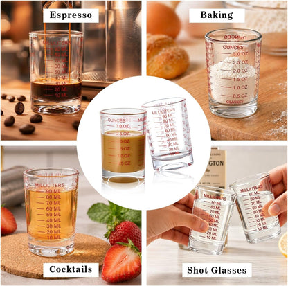 2 Pack Shot Glass Measuring Cup Set,3 Oz/90Ml Liquid Heavy High Espresso Glass Cup,Dishwasher Safe,Measurement of Dry and Liquid Ingredients(Red)6