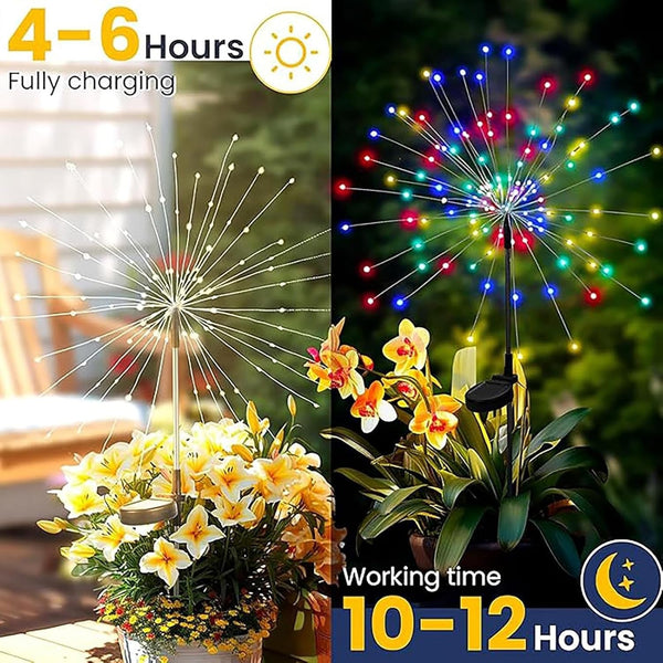 Solar Garden Lights Outdoor Waterproof, 2 Pack 200 LED Colorful Solar Firework Lights, 8 Modes Twinkling Fairy Lights Decorative for Yard Patio Pathway Garden Labor Day Decor4