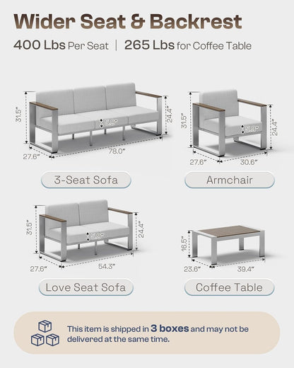 Outdoor Patio Furniture Set, 5 Seats Aluminum Patio Conversation Sets with Ergonomic Seat and Wide Washable Thick Cushions, Modern Outdoor Sectional Furniture for Balcony, Porch6