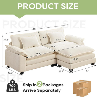 86" Modular Sectional Sofa, Comfy Deep Cloud Couch with Ottoman2