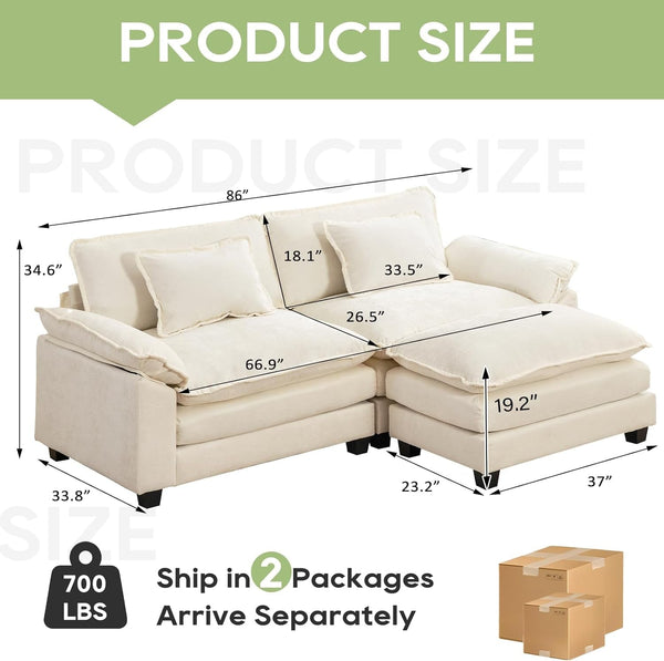 86" Modular Sectional Sofa, Comfy Deep Cloud Couch with Ottoman2