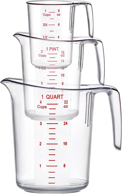 '- Melissa - Plastic Measuring Cups (3-Piece Set), Food-Grade Measuring Jugs, 1/2/4-Cup Capacity, Unbreakable, Stackable, Dishwasher-Safe, Great for Oil, Vinegar, Flour, and More4