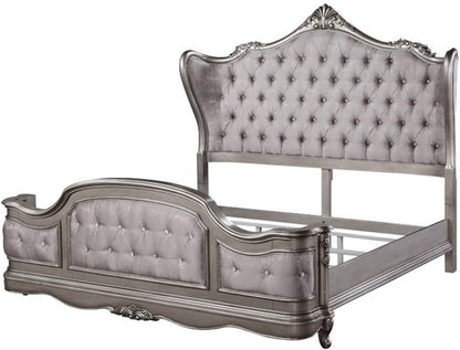 Ariadne Eastern King Bed in Velvet & Antique Platinum Finish1