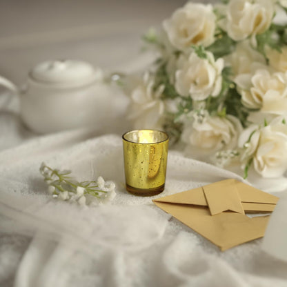 WGV Gold Speckled Tea Light Votive Candle Holder 2.2X2.75, Small Tiny Utility Cylinder Mercury Glass Vase, Home Accent Decor, 6 Pieces8