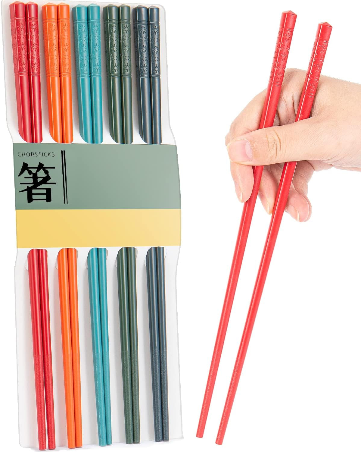 5-pairs-dishwasher-safe-fiberglass-chopsticks-set-9-5-inch-reusable-japanese-chinese-chopsticks-non-slip-easy-to-use-colorful-9-5-inch-colorful