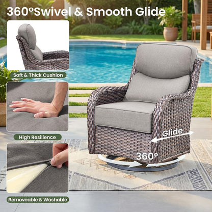 Luxury Patio Furniture Set with 6-Inch Thick Cushion, Outdoor Furniture with Fire Pit Table, Swivel Chairs, Sofa, Side Table, Ottomans, 9Pcs Wicker Conversation Set(Brown Wicker/Grey Cushion)4