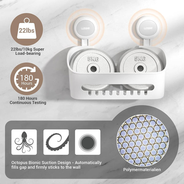 4 Pack Shower Caddy Set - Suction Cup Shower Shelf+Soap Dish+Hooks - 1 Sec Installation No-Drill Removable Powerful Waterproof Organizer for Bathroom/Kitchen/Rv 22LBS Capacity Removable4