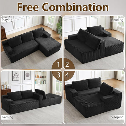 96" Modular Sectional Sofa Couches L-Shape Couch 3 Seat Modular Sofa Corduroy Memory Foam Sectional Boneless Couches for Living Room, Cloud Couch with Oversized Chaise(Black, Right Facing)8
