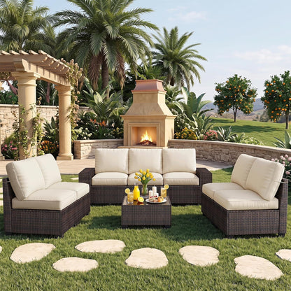 8 Piece Patio Furniture Sets, Modern Outdoor Sectional Sofa W/Wide Armrest1
