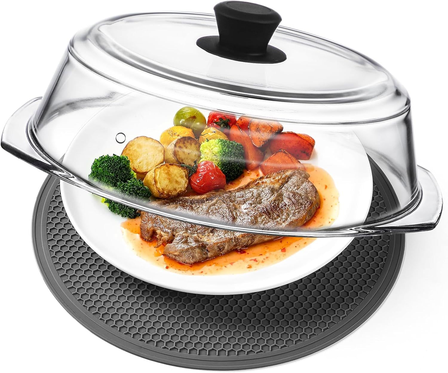 2-in-1-tall-glass-microwave-splatter-cover-for-food-microwave-place-mat-plate-splatter-guard-lid-with-silicone-handle-knob-cookware-bakeware-serving-dish-cover-food-grade-no-plastic-10in