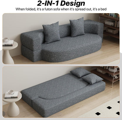 Folding Sofa Bed, Convertible Futon Sleeper Bed, 2-In-1 Foldable Floor Mattress with 2 Pillows, Breathable High-Density Foam Lazy Couch, Twin Size Comfy Lounge Chair, Dark Gray6